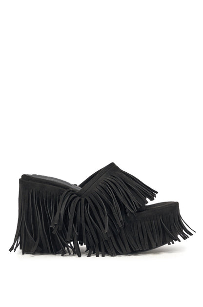 AKIRA GOLD RAMYA BLACK FRINGE PLATFORM SANDAL