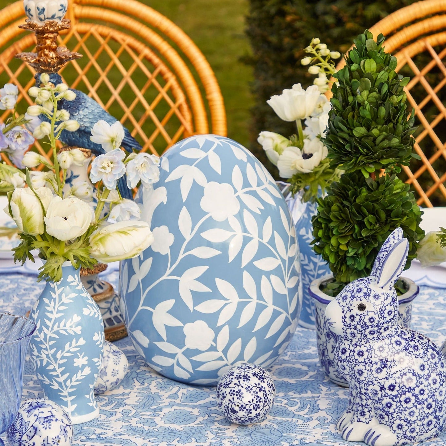 Large Blue Floral Tole Egg