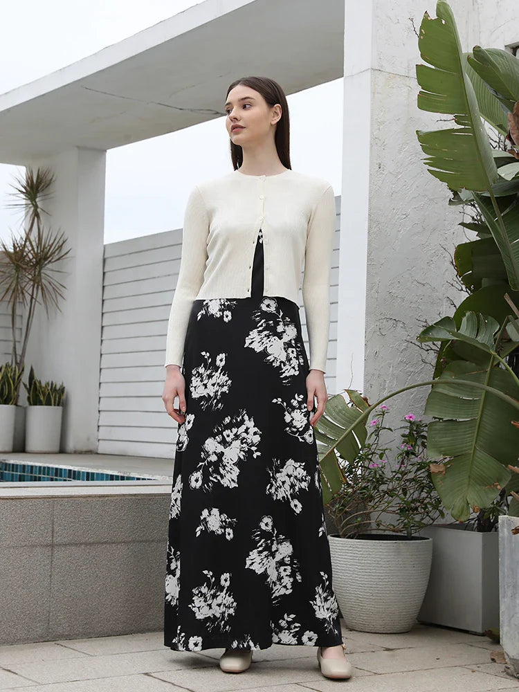 AP 2025 Spring and Summer Women Floral Printing Satin Slip Dress Knitting Cardigan Fashion