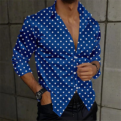 2024 Fashion Men's Elegant Shirt Spotted 3D Printed Lapel Button Up Classic Long Sleeve Shirt Temperament Men's Partywear