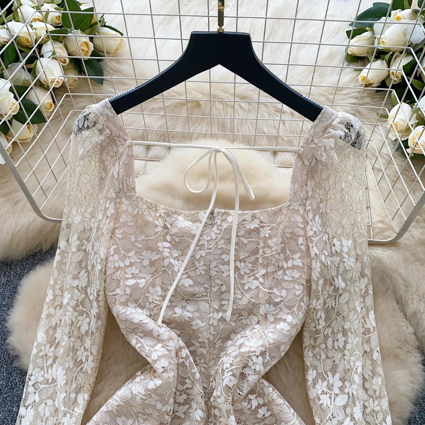 Spring France Elegant Vintage High End Evening Dress Women 3D Flower Lace Hollow Out Party Dress Female Casual Chic Clothing New