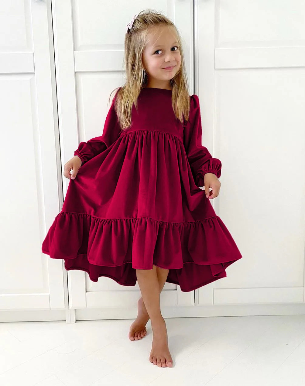 Children's Dress New Spring and Autumn Dress Girls' Ruffle Edge Long Sleeve Suede Dress Boys' Long Sleeve Corduroy Dress
