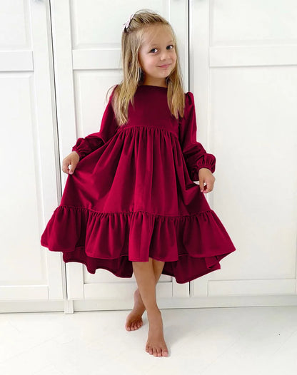 Children's Dress New Spring and Autumn Dress Girls' Ruffle Edge Long Sleeve Suede Dress Boys' Long Sleeve Corduroy Dress