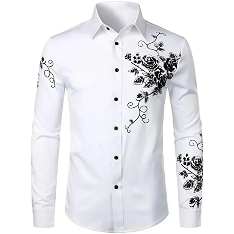 3D printed long sleeved ultra-fine fiber blended men's fashionable and handsome clothing casual shirt