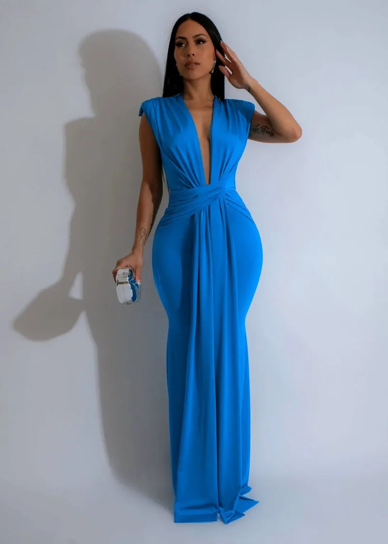 Elegant Bodycon Dresses for Women Sexy Deep V Neck Sleeveless Maxi Dress Mermaid Guest Evening Party Cocktail Long Dress Gown