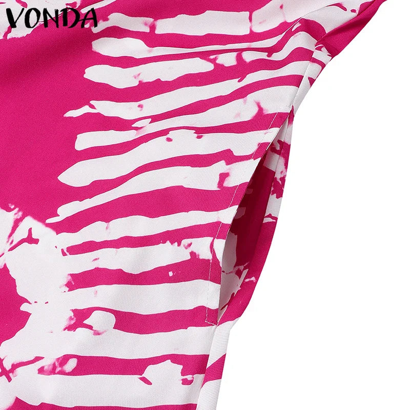Plus Size VONDA Women Summer Party Maxi Dress Bohemian Printed Long Sundress Beach Vestidos 2025 Half Sleeve Casual Loose Robe
