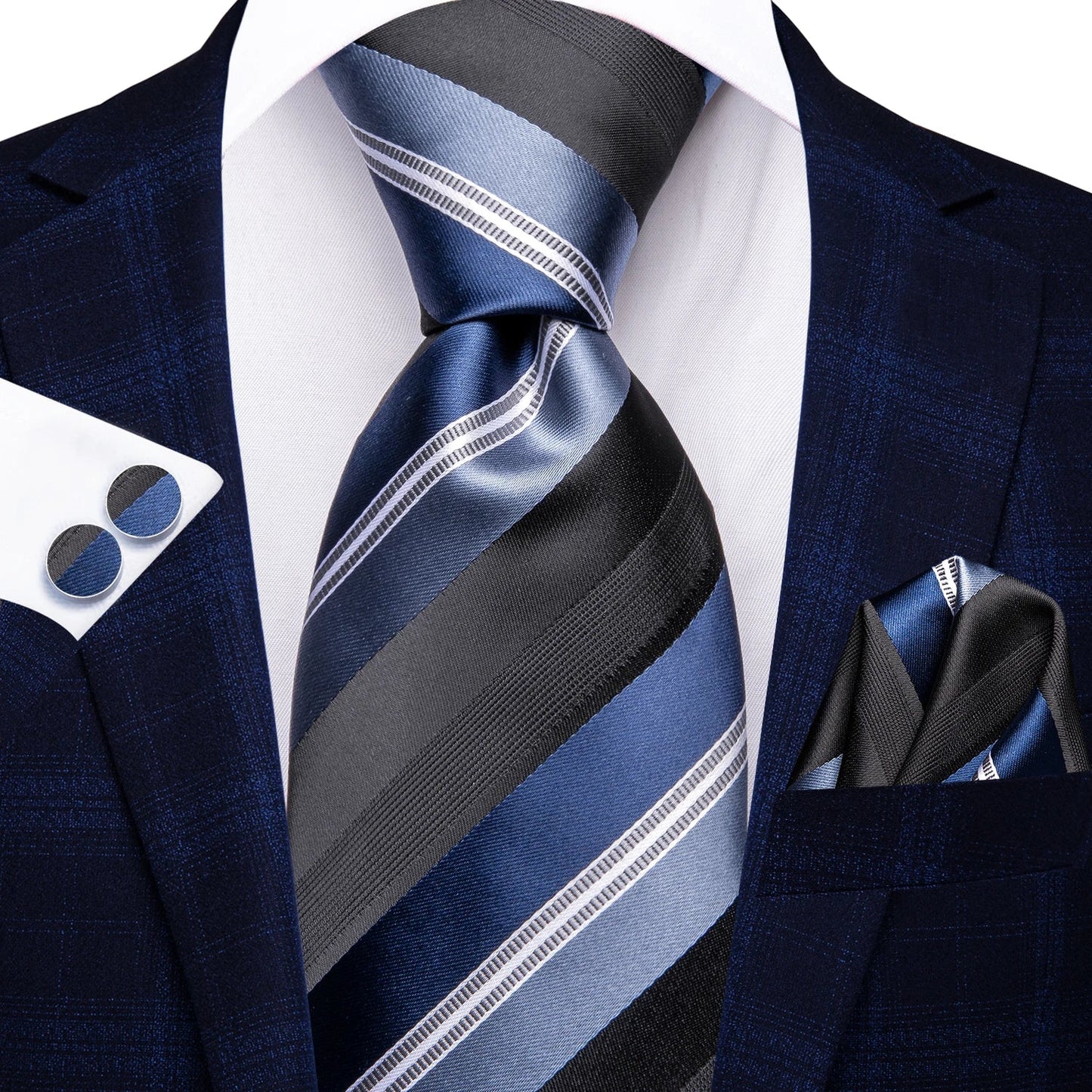 Hi-Tie Blue Business Solid 100% Silk Men's Tie NeckTie 8.5cm Ties for Men Formal Luxury Wedding High Quality Gravata