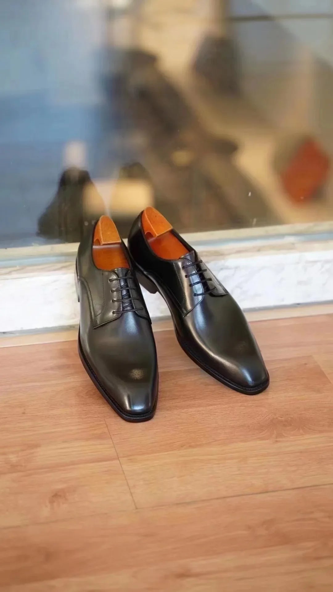 Men's Business Casual Shoes Distressed Wood Grain Square Toe Leather Derby Comfortable Office Wear Formal Dress Shoes Footwear