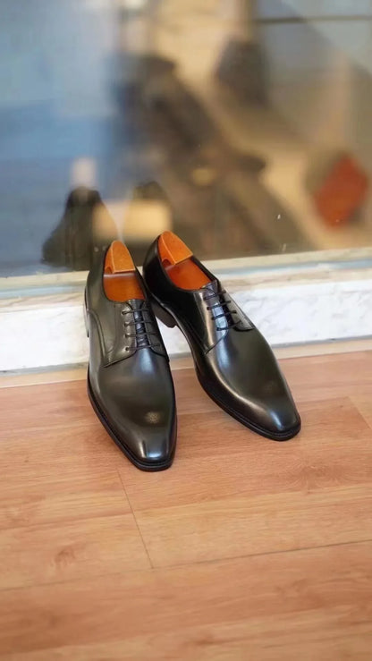 Men's Business Casual Shoes Distressed Wood Grain Square Toe Leather Derby Comfortable Office Wear Formal Dress Shoes Footwear