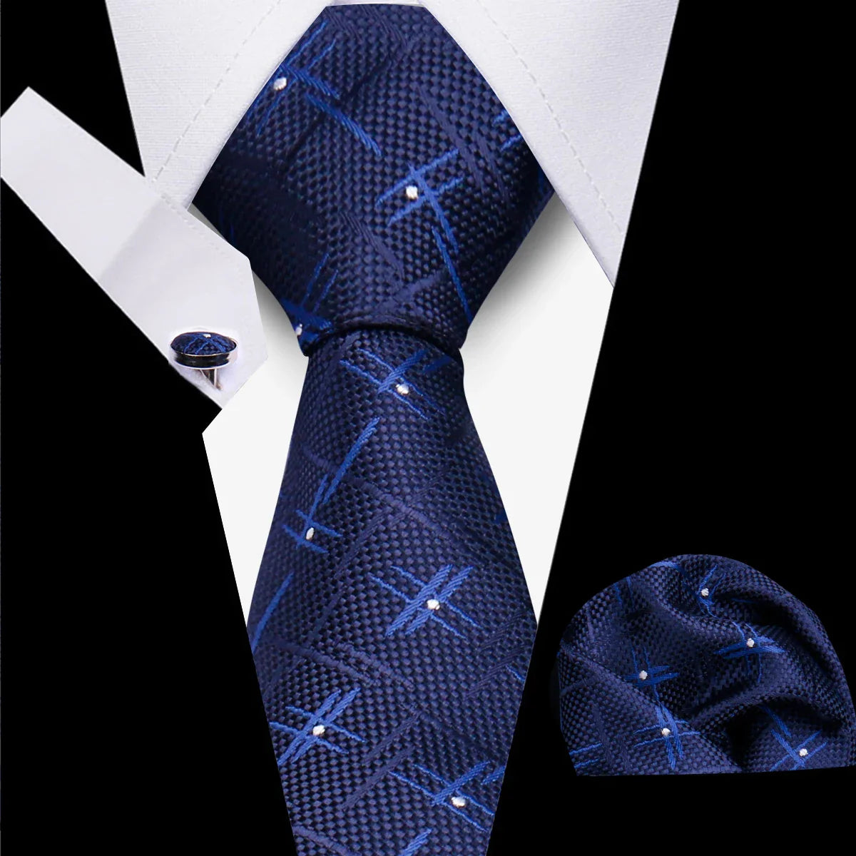 Classic Elegant Ties For Men Fashion Gifts Striped Solid Necktie Handchief Cufflink 3 Pcs Set Wedding Business Suit Accessories