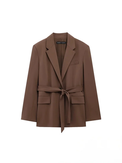 KONDALA Office Lady Casual Chic Solid Women Suit Single Button Sashes Loose Blazer Zipper Pants Fashion 2025 Autumn Winter Sets