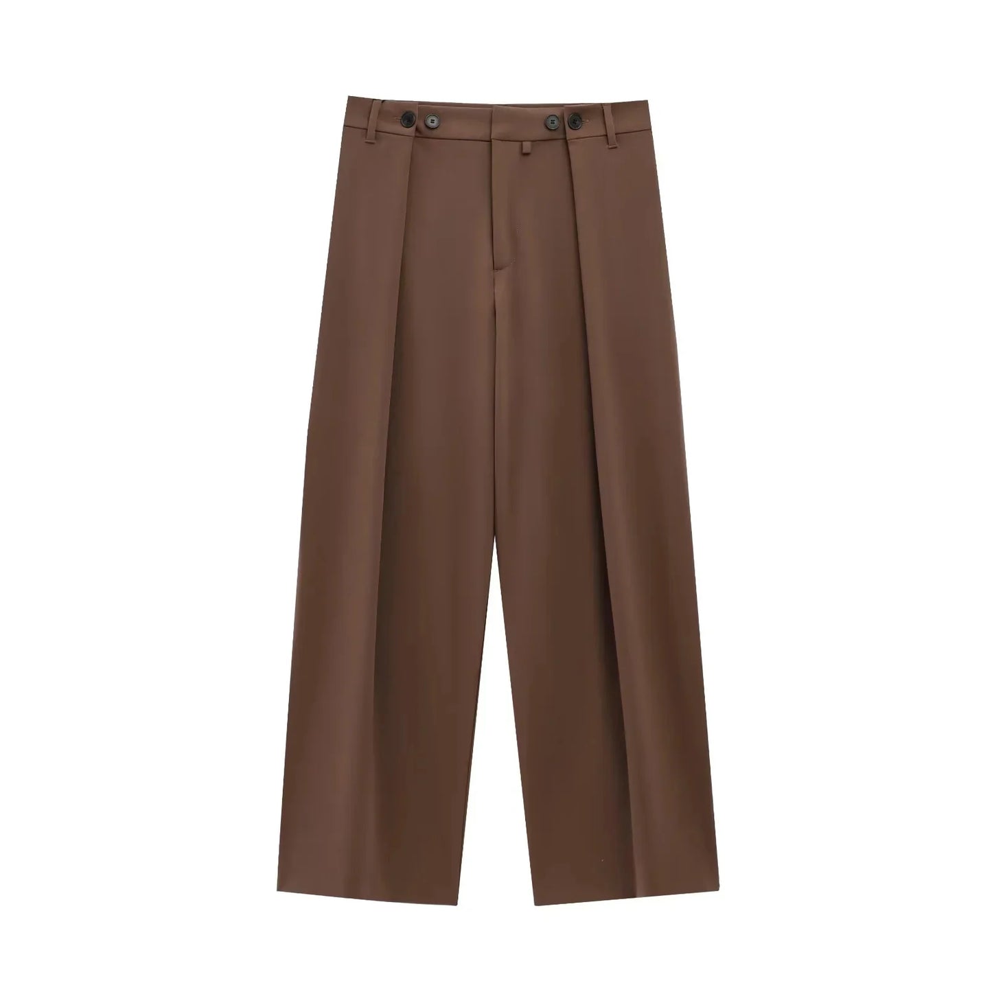 KONDALA 2026 Spring Office Lady Elegant Brown Women Suit Fashion Casual Sashes Oversized Shrug Blazer Chic Zipper Long Pant