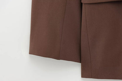 KONDALA 2026 Spring Office Lady Elegant Brown Women Suit Fashion Casual Sashes Oversized Shrug Blazer Chic Zipper Long Pant