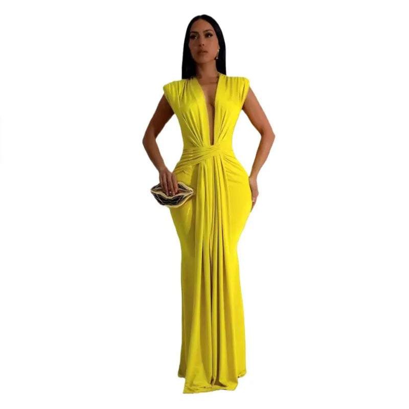 Elegant Bodycon Dresses for Women Sexy Deep V Neck Sleeveless Maxi Dress Mermaid Guest Evening Party Cocktail Long Dress Gown