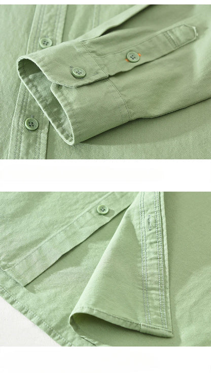 Spring Men's Casual Long-Sleeved Shirt, Versatile Japanese Style Simple Fashion Shirt, Youth Loose Trendy 100% Cotton Coat
