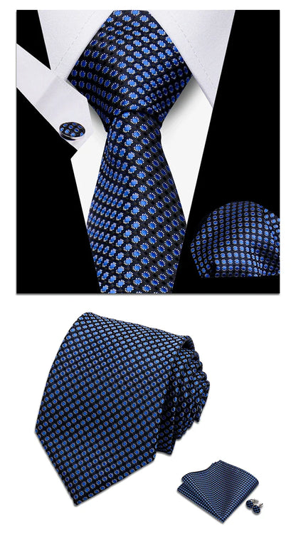 Classic Elegant Ties For Men Fashion Gifts Striped Solid Necktie Handchief Cufflink 3 Pcs Set Wedding Business Suit Accessories