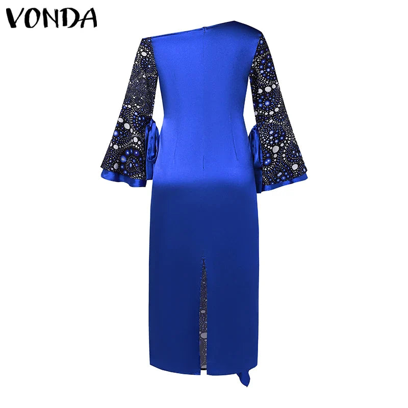 Plus Size 5XL VONDA Women One Off Sholuder Maxi Dress Bohemian Ruffled Printed Vestidos 2024 Fashion Casual Floor-Length Robe