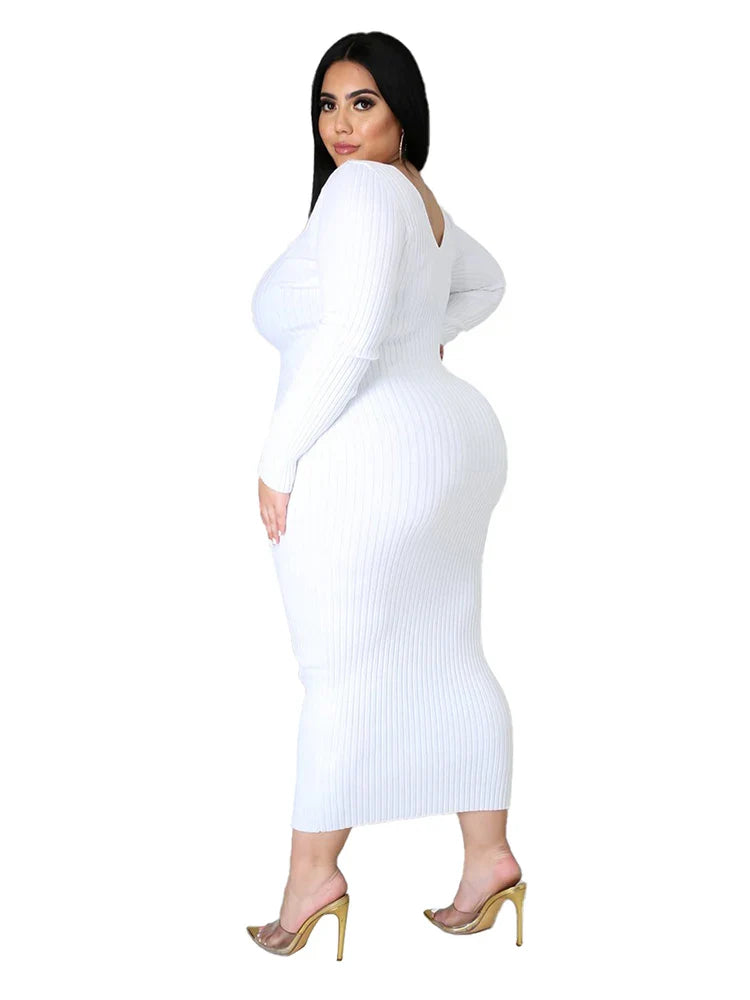 Ladies Knitted Sweater Dress Midi Dress Long Sleeves Chic and Elegant Plus Size Dresses for Women 4xl 5xl