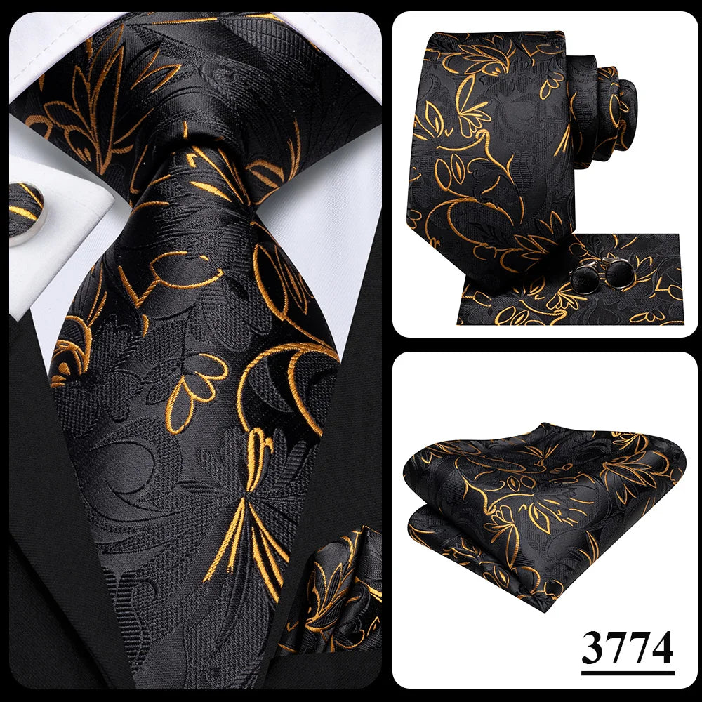 Hi-Tie Psialey Black Gold Silk Elegant Tie For Men Groom Wedding Men Necktie Pocket Square Cufflink Accessory Wholesale Designer