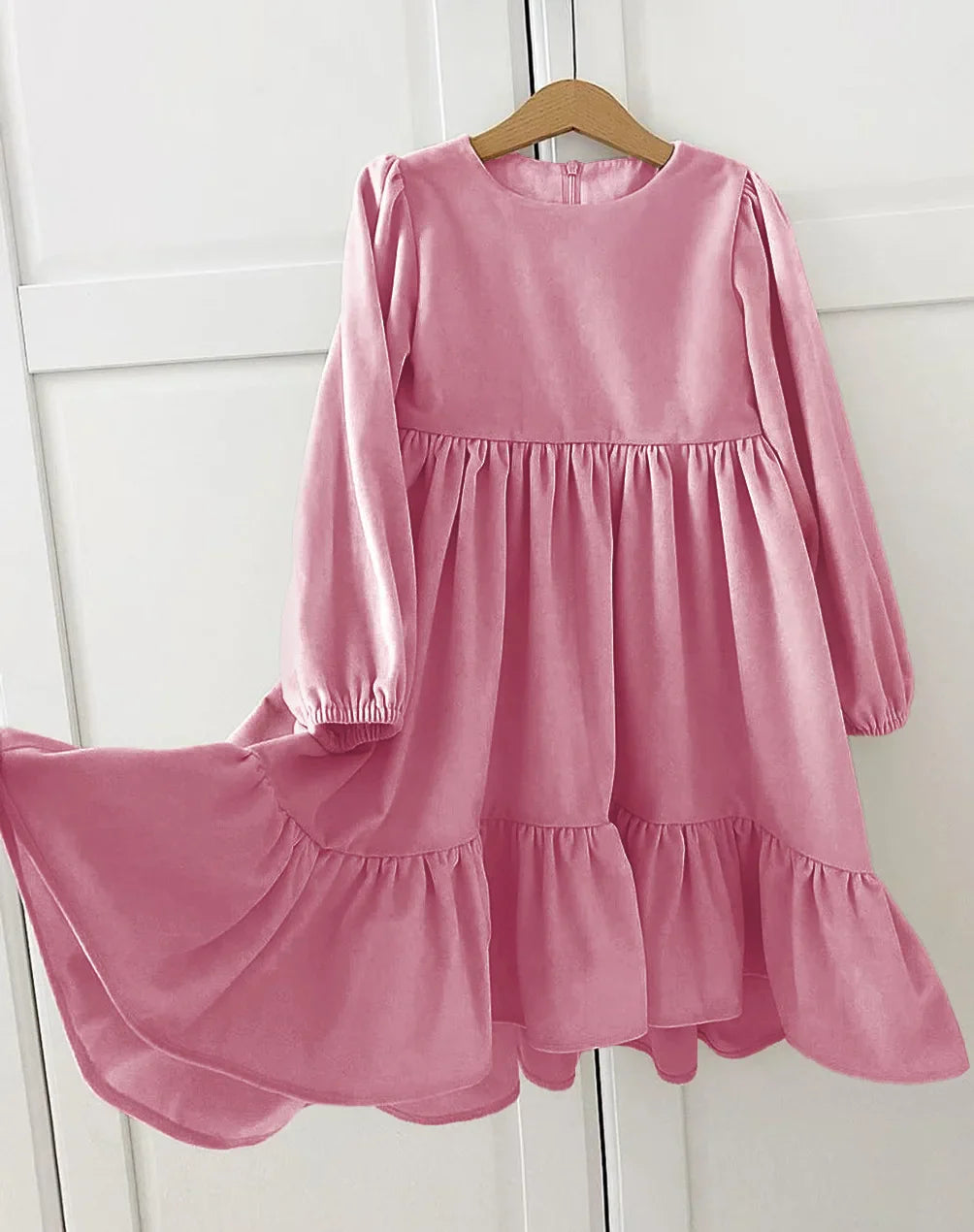 Children's Dress New Spring and Autumn Dress Girls' Ruffle Edge Long Sleeve Suede Dress Boys' Long Sleeve Corduroy Dress