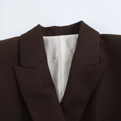 HH Women New Fashion Blazer Suit Lapel Double-Breasted Pocket Casual Coat+Chic High Waist Loose Zipper Slim Long Pants Suit