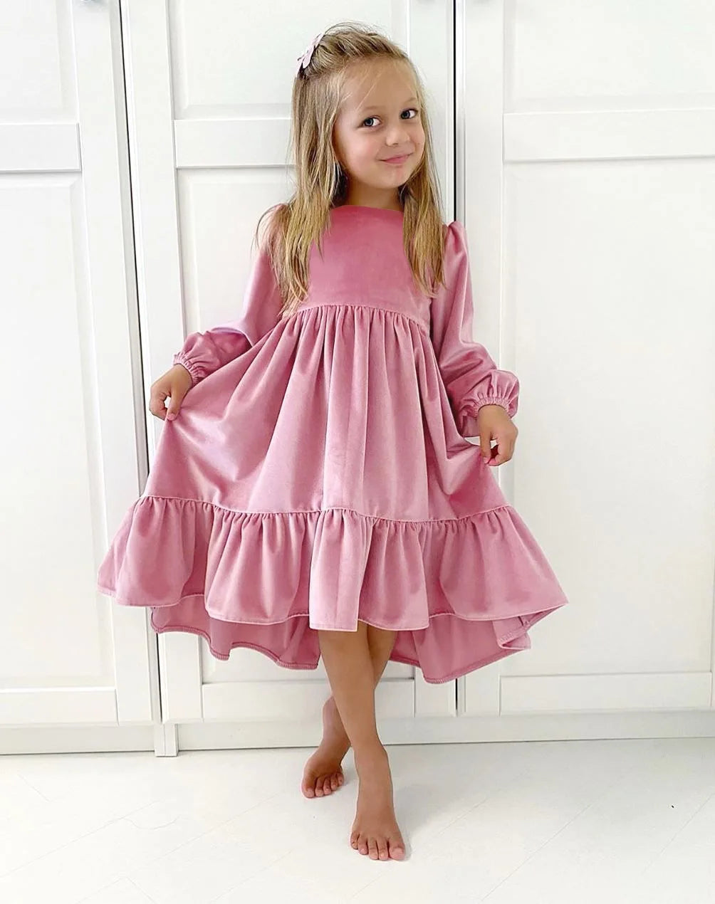 Children's Dress New Spring and Autumn Dress Girls' Ruffle Edge Long Sleeve Suede Dress Boys' Long Sleeve Corduroy Dress