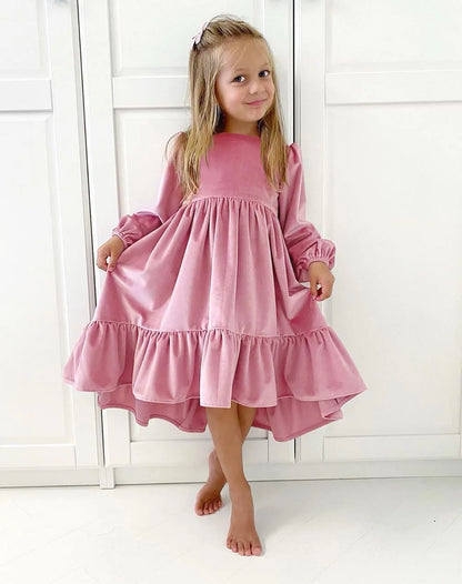 Children's Dress New Spring and Autumn Dress Girls' Ruffle Edge Long Sleeve Suede Dress Boys' Long Sleeve Corduroy Dress