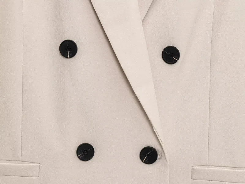ETJ 2025  Women's Spring New suit Set with shoulder padded double-breasted blazer & high-waisted pleated wide-legged pants