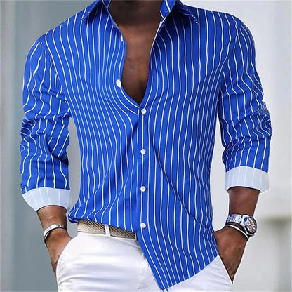 2024 Fashion Men's Elegant Shirt Spotted 3D Printed Lapel Button Up Classic Long Sleeve Shirt Temperament Men's Partywear