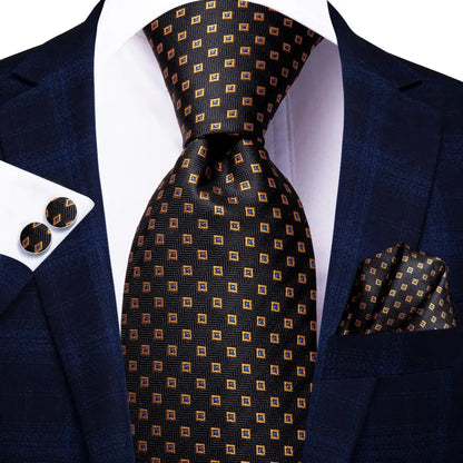 Hi-Tie Psialey Black Gold Silk Elegant Tie For Men Groom Wedding Men Necktie Pocket Square Cufflink Accessory Wholesale Designer