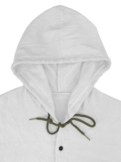 Summer Men's Linen Shirt Solid Streetwear Long Sleeve Hoodie Cardigan Clothing For Men Button Tops Casual Loose Men Hooded Shirt