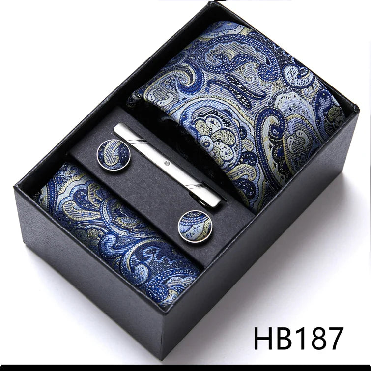 Jacquard Fashion Brand Tie Pocket Squares Set For Men Tie Handkerchief  Cufflink Necktie Gift Box Fit Wedding Holiday Workplace