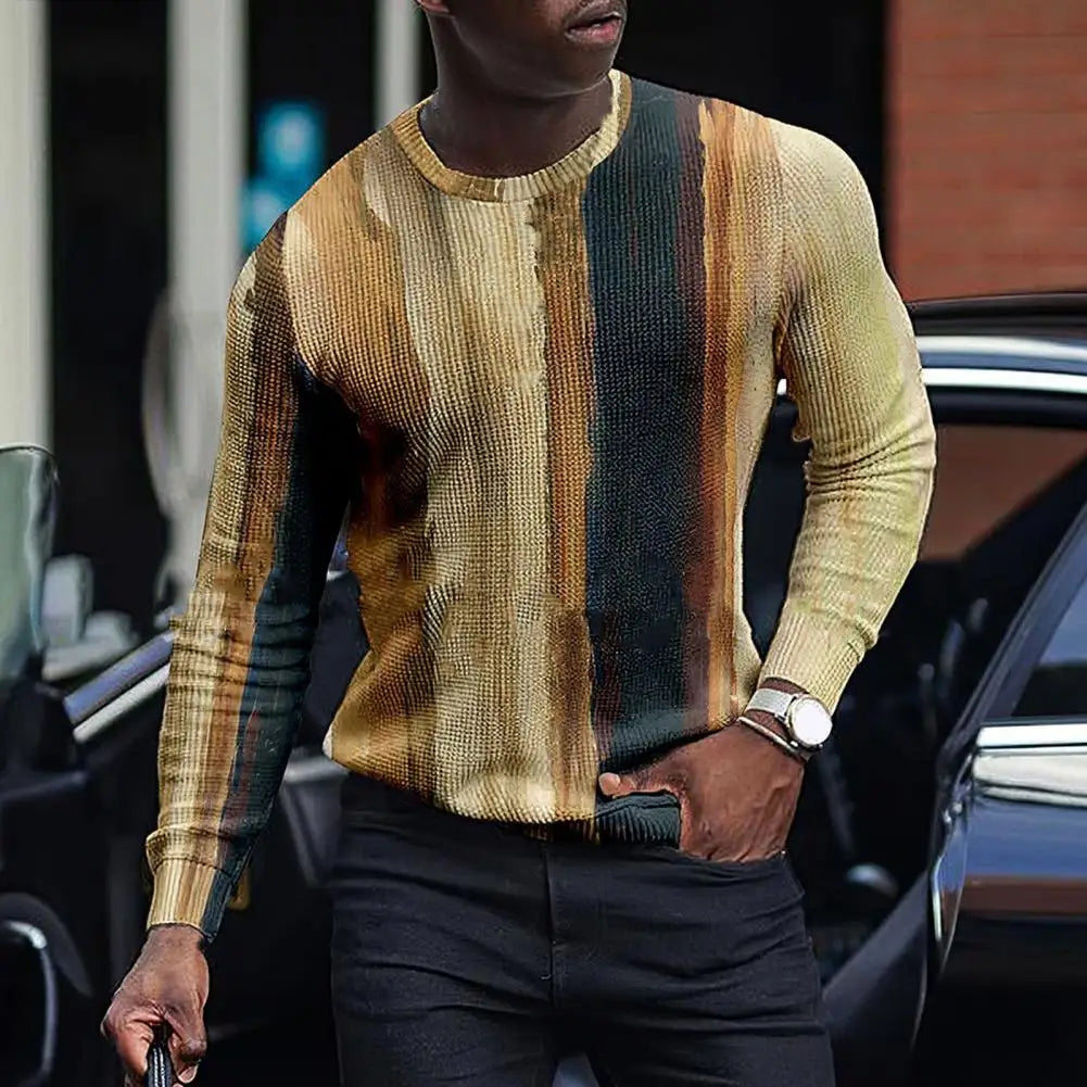 Practical Men Sport Shirts  Stylish Anti-deform Men Sweater  Patchwork Long Sleeve Pullover Sweater
