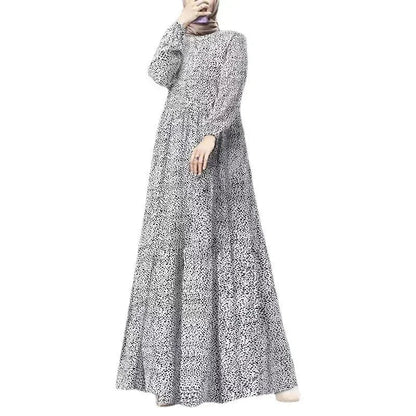 Spring Women Muslim Dress Full Sleeve O-Neck printed Turkey Sundress Bohemian Vintage Casual Holiday Islamic Clothing