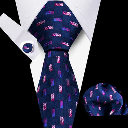 Tie For Men Classic Plaid Handkerchiefs Red Necktie Cufflinks For Men Blouse Business Wedding Accessories Women Collar Man Gift