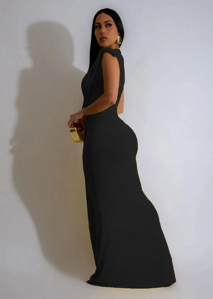 Dress Women Long Dresses Deep V Neck Sleeveless Solid Slim Fit Tight Waist Sexy Elegant Splice Hip Wrap Temperament Vestidos
