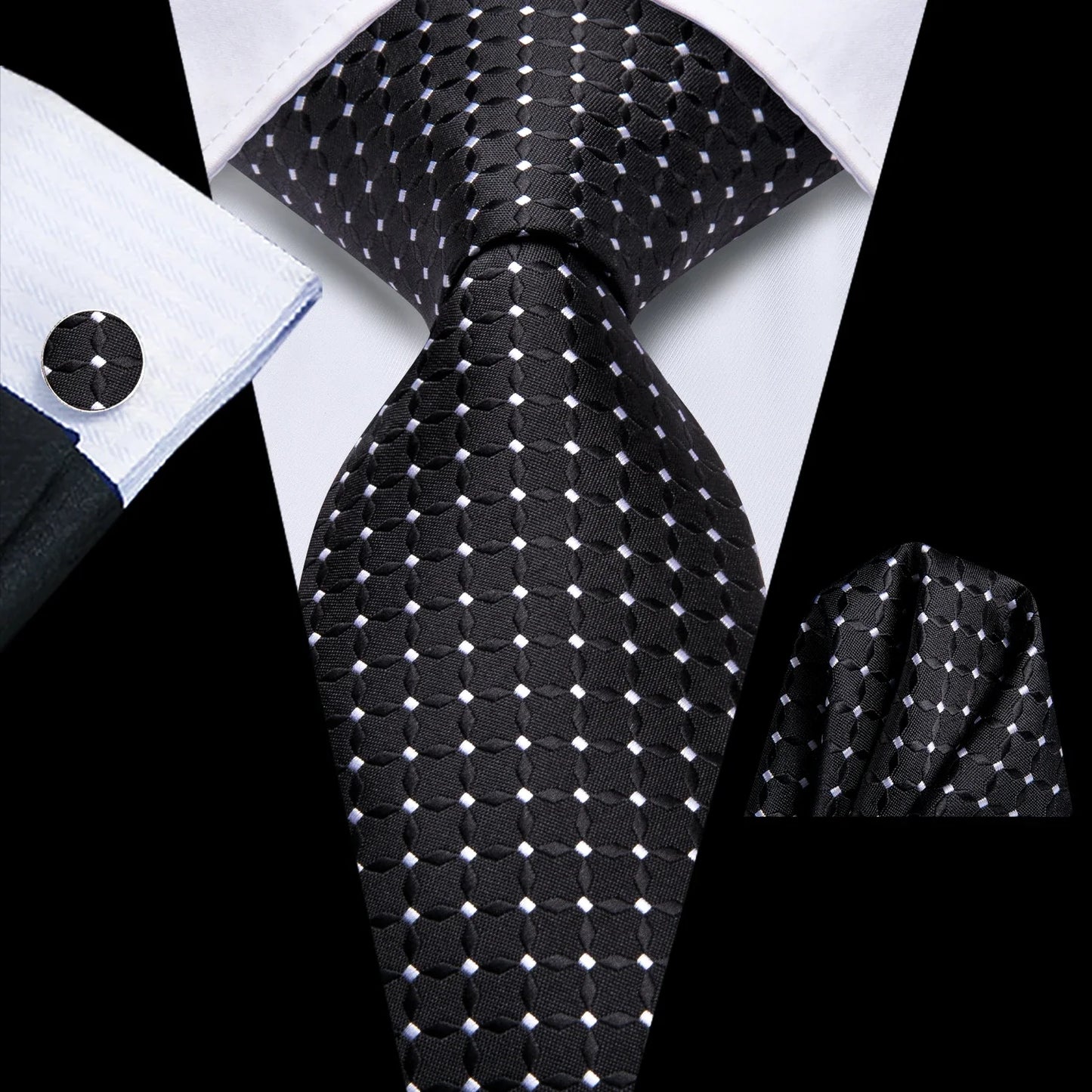 Hi-Tie Black Floral Silk Wedding Tie For Men Handky Cufflink Elegant Necktie For Men Fashion Designer Business Party Dropshiping