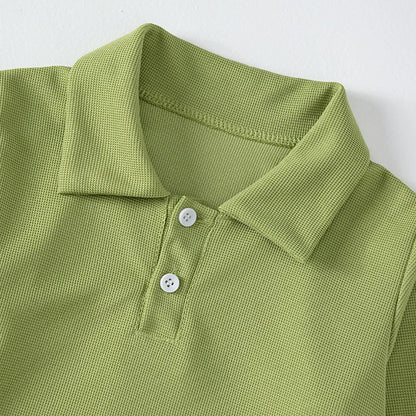 Children's solid color POLO shirt boy handsome fashion sports T-shirt girl lapel casual and comfortable half sleeve.