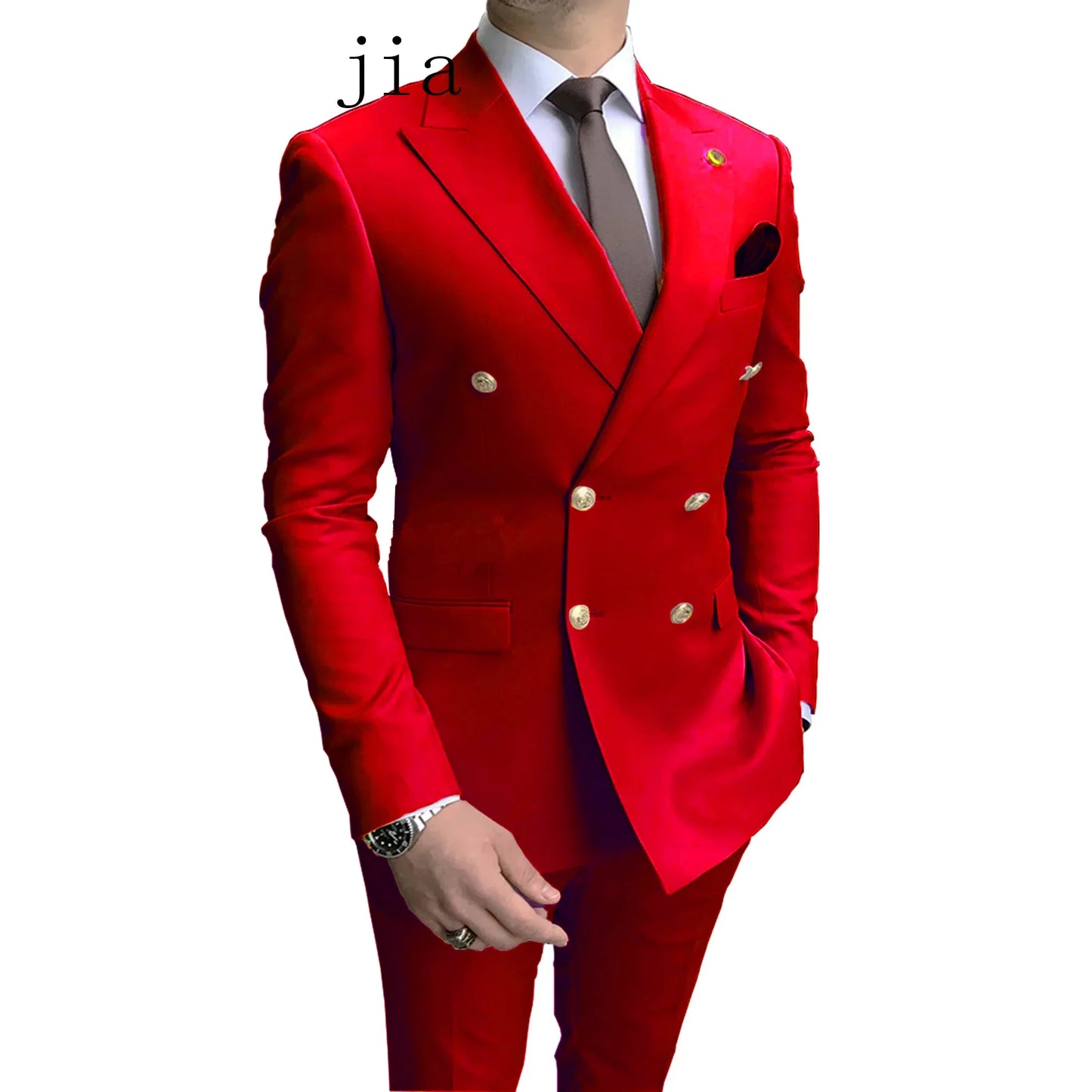 2024 Fashion New Men's Business Double Breasted Solid Color Suit Coat / Male Slim Wedding 2 Pieces Blazers Jacket Pants Trousers