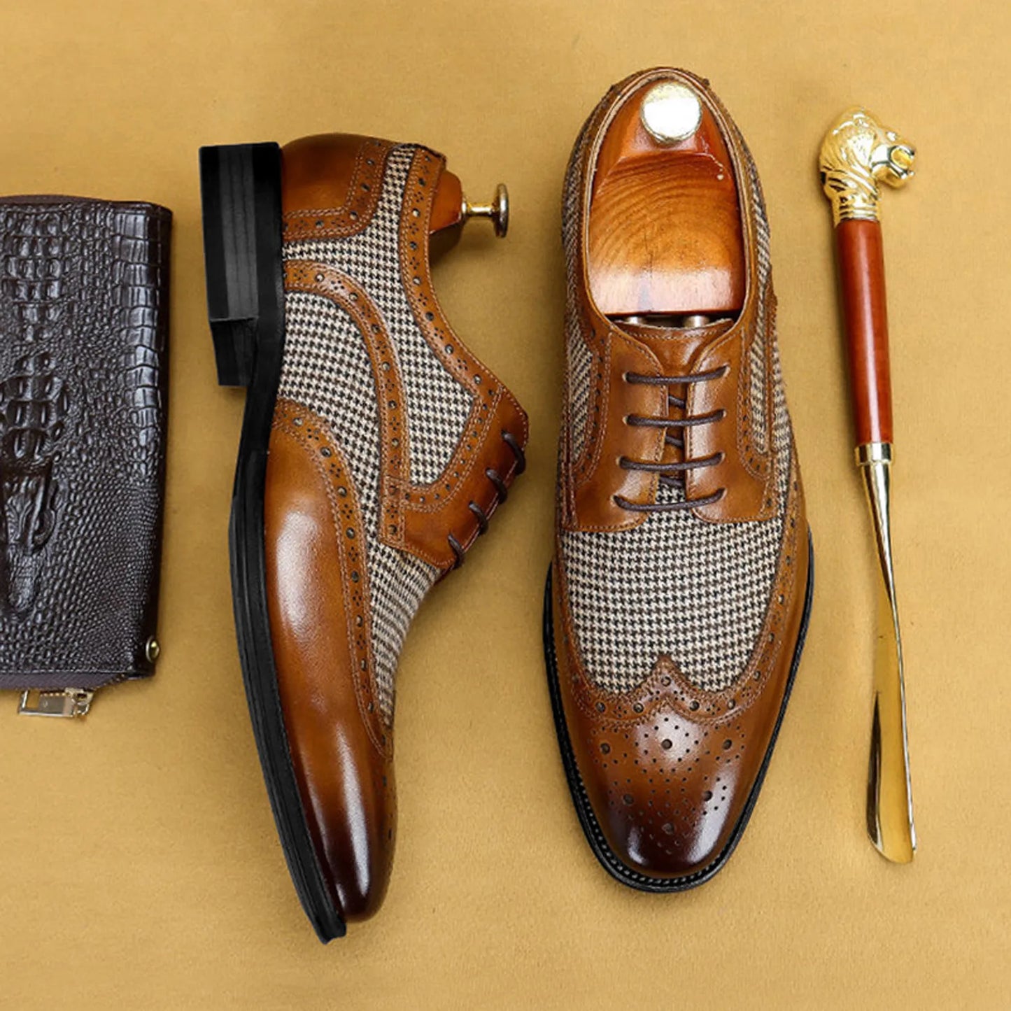 Casual Shoes For Men Men'S Large Size British Style Leather Shoes Color Matching Lace-Up Men'S Uniquely Designed Leather Shoes