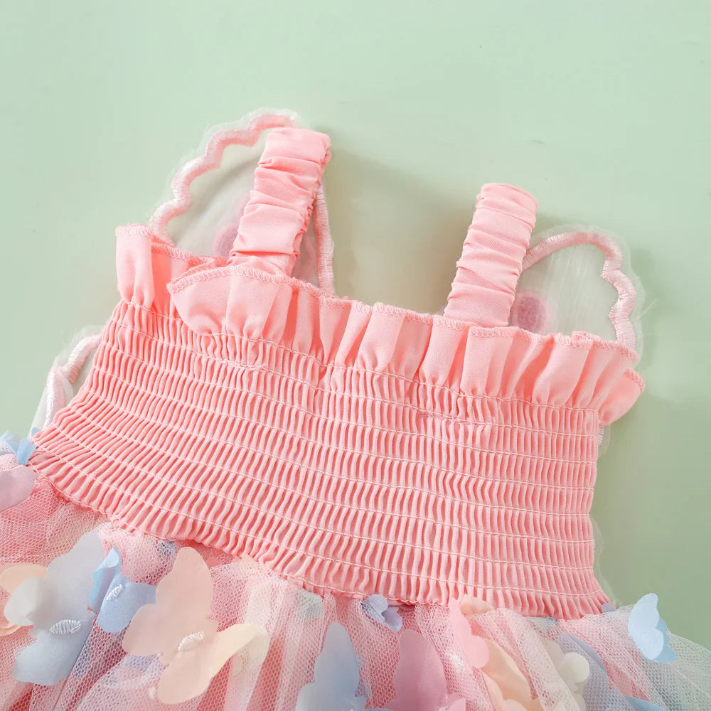 Baby Girl Party Princess Dress Summer Toddler 3d Fairy Butterfly Wings Hanging Strap Mesh Cute Fashion Dress