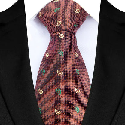 Luxury 8CM Mens Necktie Brown Orange Color Dot Stripes Ties For Man Groom Jacquard Woven Neck Tie For Business Wedding Party