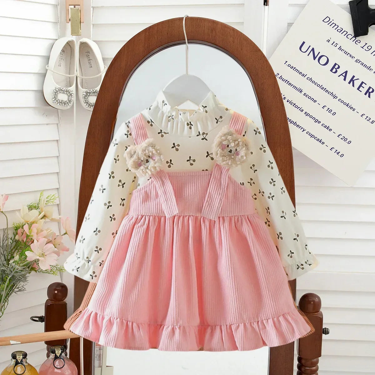 Baby Girl Dresses Spring and Autumn Floral Bear Girl Dresses Cute Long Sleeve Girls Dresses Baby Clothes Girl ﻿
