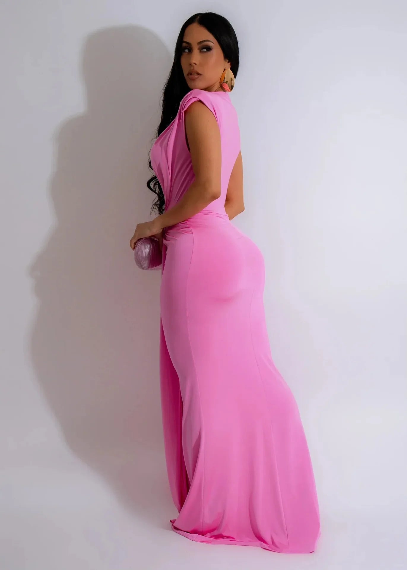 Dress Women Long Dresses Deep V Neck Sleeveless Solid Slim Fit Tight Waist Sexy Elegant Splice Hip Wrap Temperament Vestidos