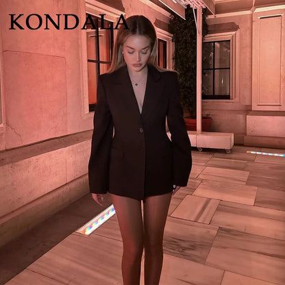 KONDALA 2026 Spring Summer Elegant Valentine‘s Day Suits Fashion Shrug Pockets Blazers Elegant Zipper Skirts Chic Baggy Pants
