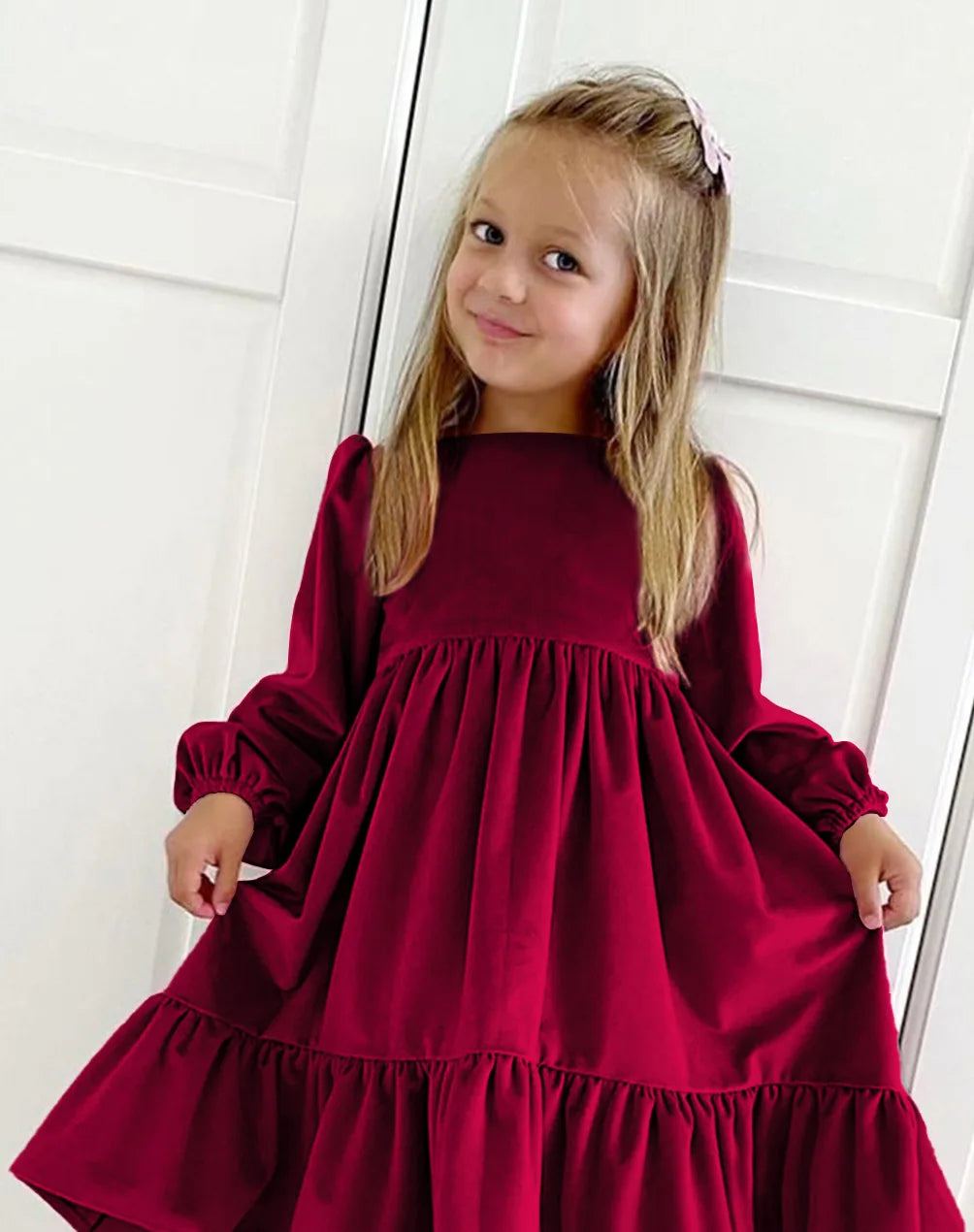 Children's Dress New Spring and Autumn Dress Girls' Ruffle Edge Long Sleeve Suede Dress Boys' Long Sleeve Corduroy Dress