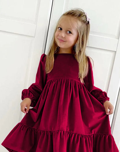 Children's Dress New Spring and Autumn Dress Girls' Ruffle Edge Long Sleeve Suede Dress Boys' Long Sleeve Corduroy Dress