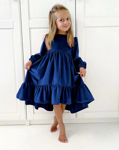 Children's Dress New Spring and Autumn Dress Girls' Ruffle Edge Long Sleeve Suede Dress Boys' Long Sleeve Corduroy Dress