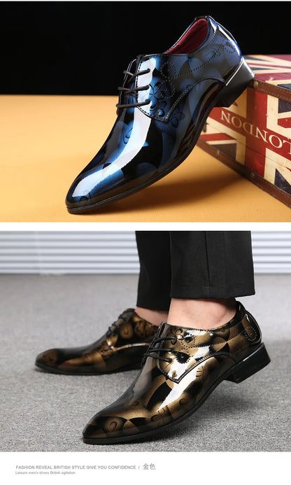 Luxury Men Oxford Shoes Retro Floral Pattern Men Dress Shoes Fashion Lace-Up Flats High Quality Business Men Party Wedding Shoes