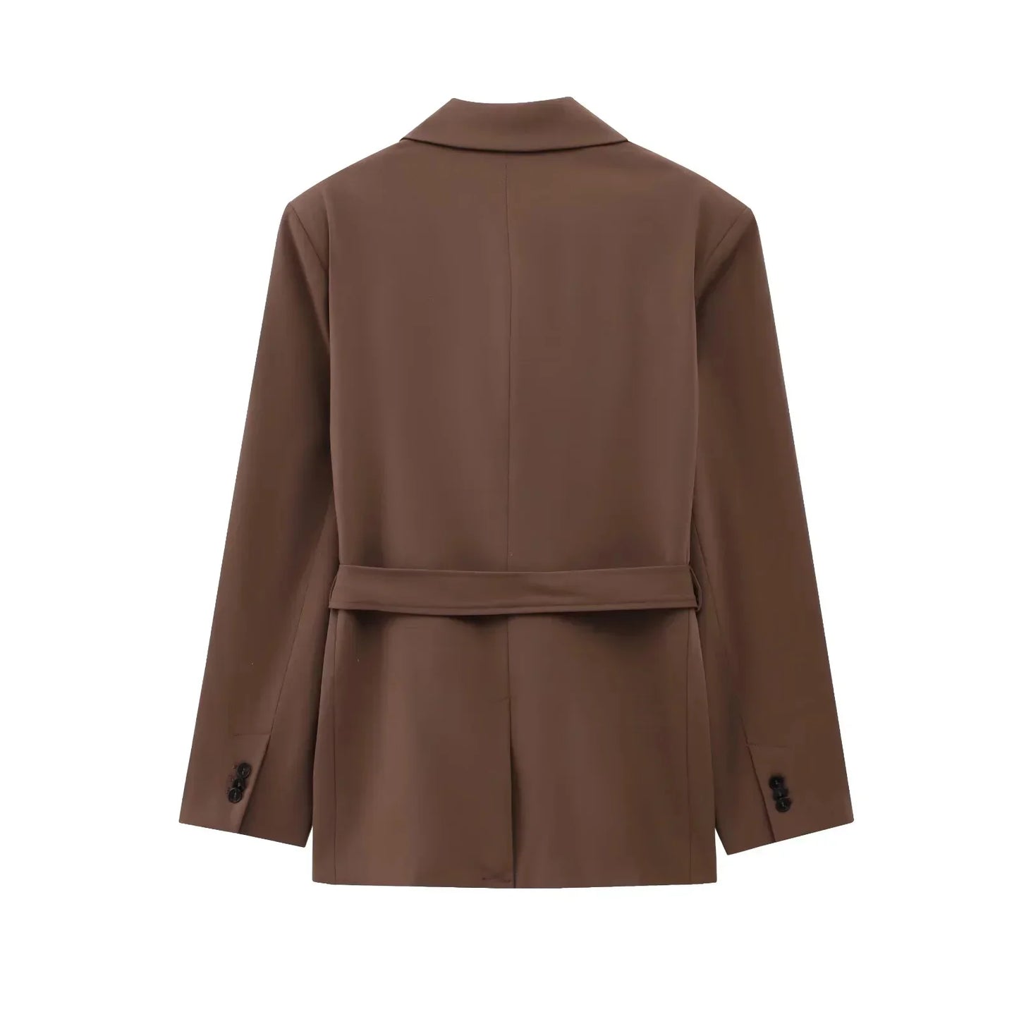 KONDALA 2026 Spring Office Lady Elegant Brown Women Suit Fashion Casual Sashes Oversized Shrug Blazer Chic Zipper Long Pant